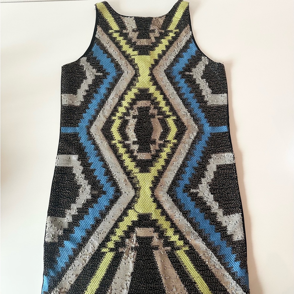 English Rose Geometric Beaded & Sequined Shift Dress - Size M